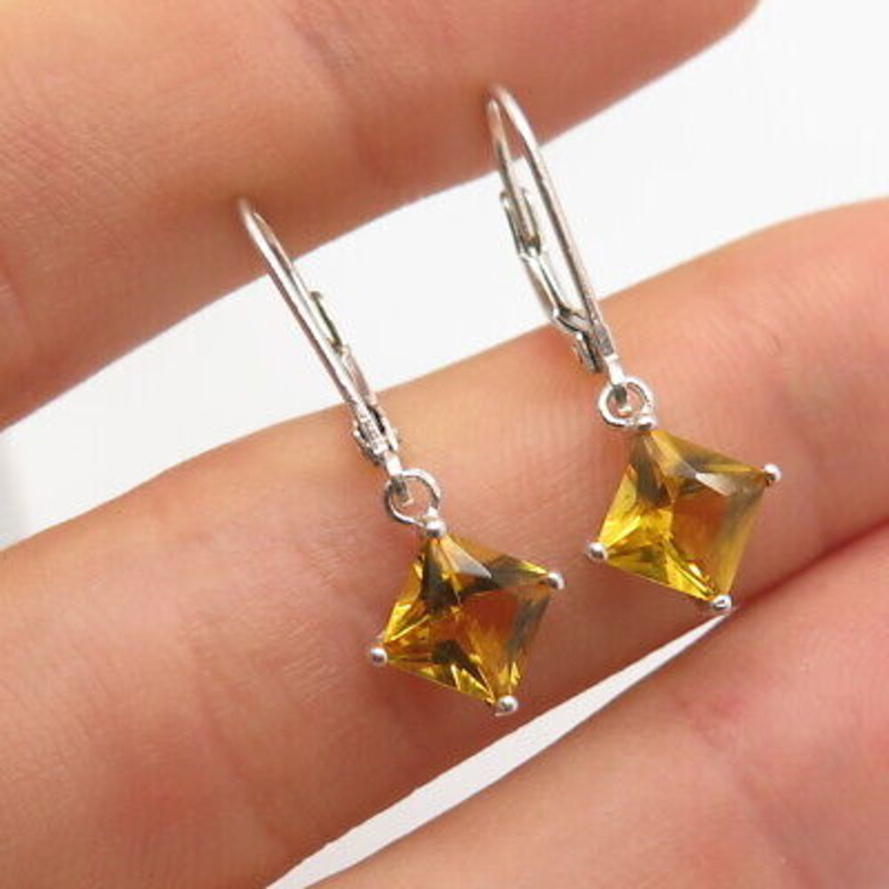 925 Sterling Silver Real Citrine Gem Dangling Earrings